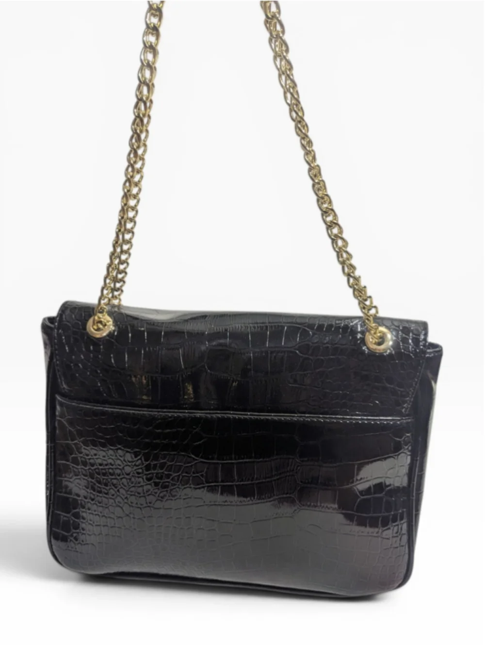Anne Klein Black Croco Luxe II Shoulder Bag Gold